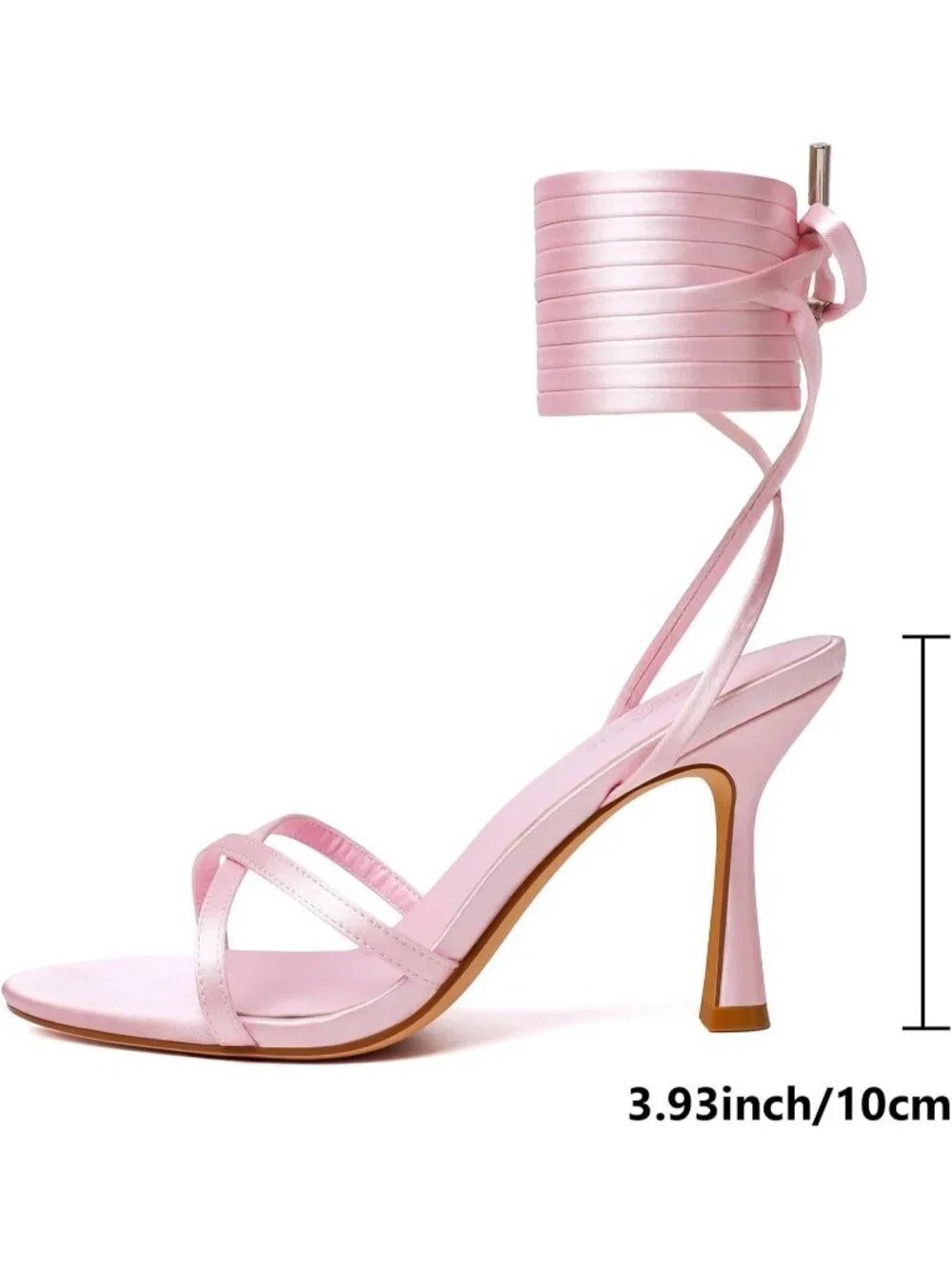 〽️Womens Pink Satin Strappy Lace Up Square Toe High Heels Party Heel Prom Sandal